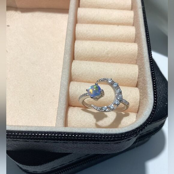 🌙Sterling Silver Adjustable MoonStone Half Moon Ring - Picture 10 of 16